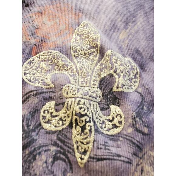 Suzie in the City USA Vintage Ribbed fitted Y2K fleur de Lis Top Medium - Picture 3 of 7